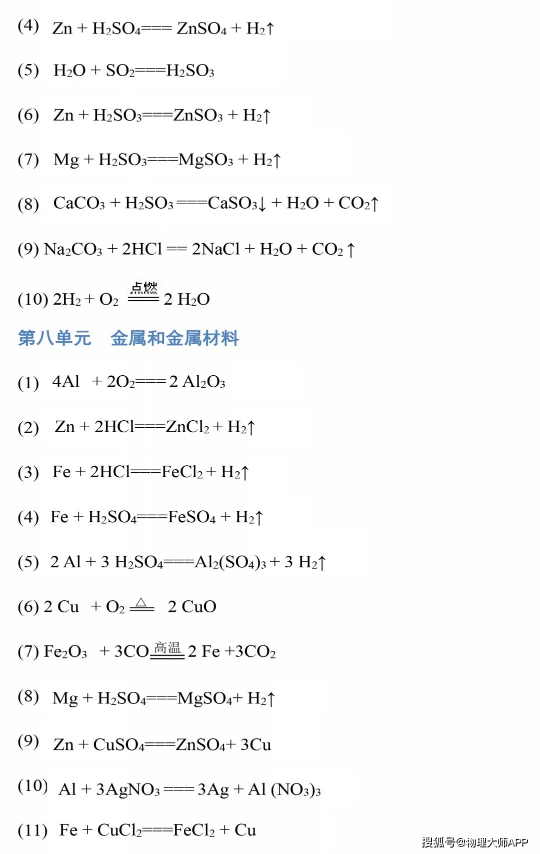 初中化学 1 12单元化学方程式集合 寒假快背诵 中小学 中国启蒙教育