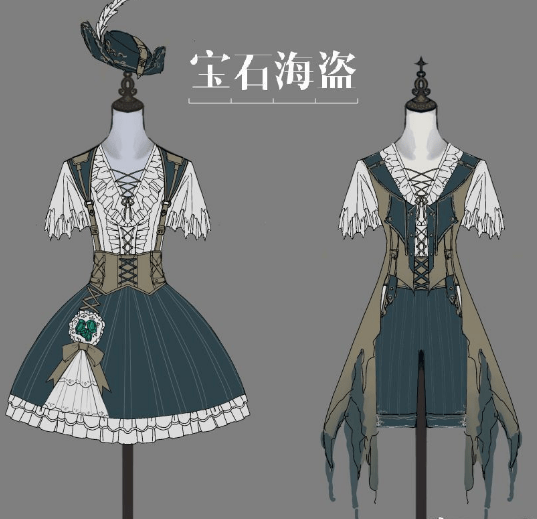 还有@domino咕泺设计的lolita王子系,以白绿色为主要的色调,胸前交错