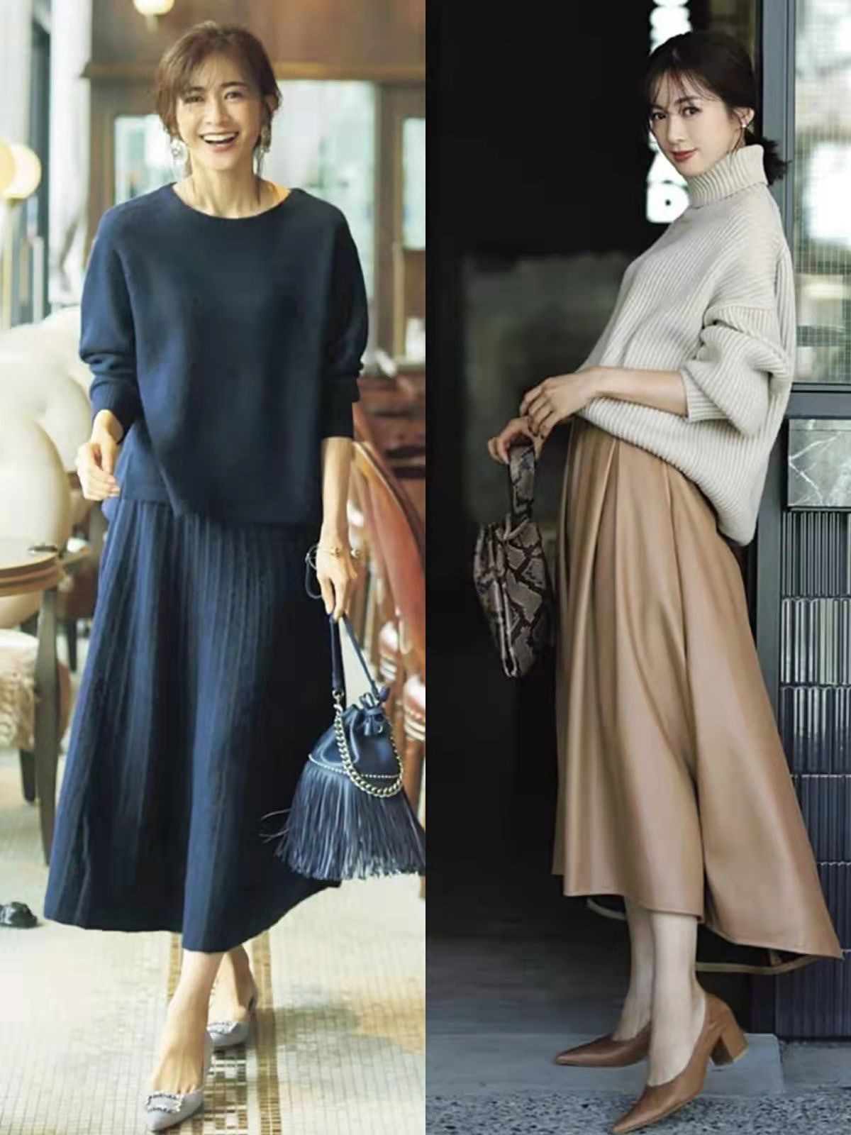毛衣 妈妈辈穿“毛衣+过膝裙”时,建议多搭这几双鞋,穿出时尚气质
