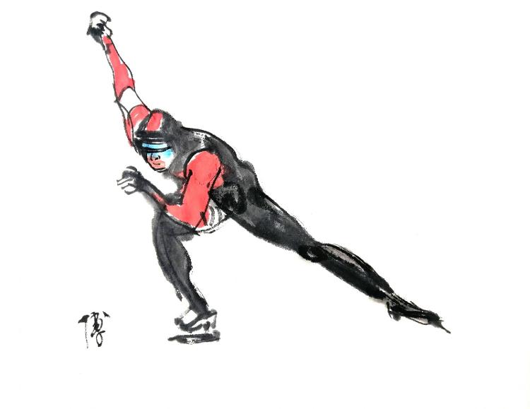 短道速滑运动员素描图片