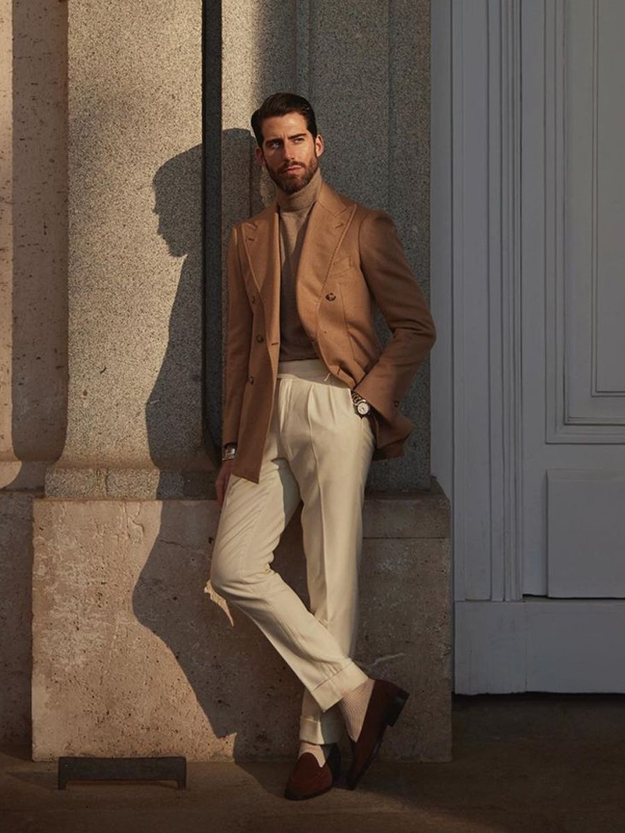 毛衣 高领毛衣先不要藏起来，在早春还是很实用，这样搭型男范十足