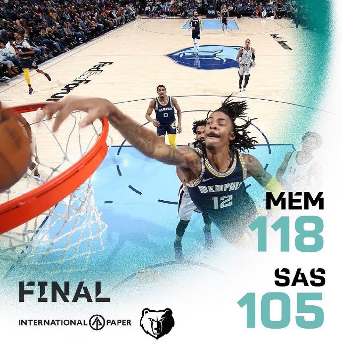 nba战况莫兰特5272朗尼沃克22分灰熊118105击败马刺