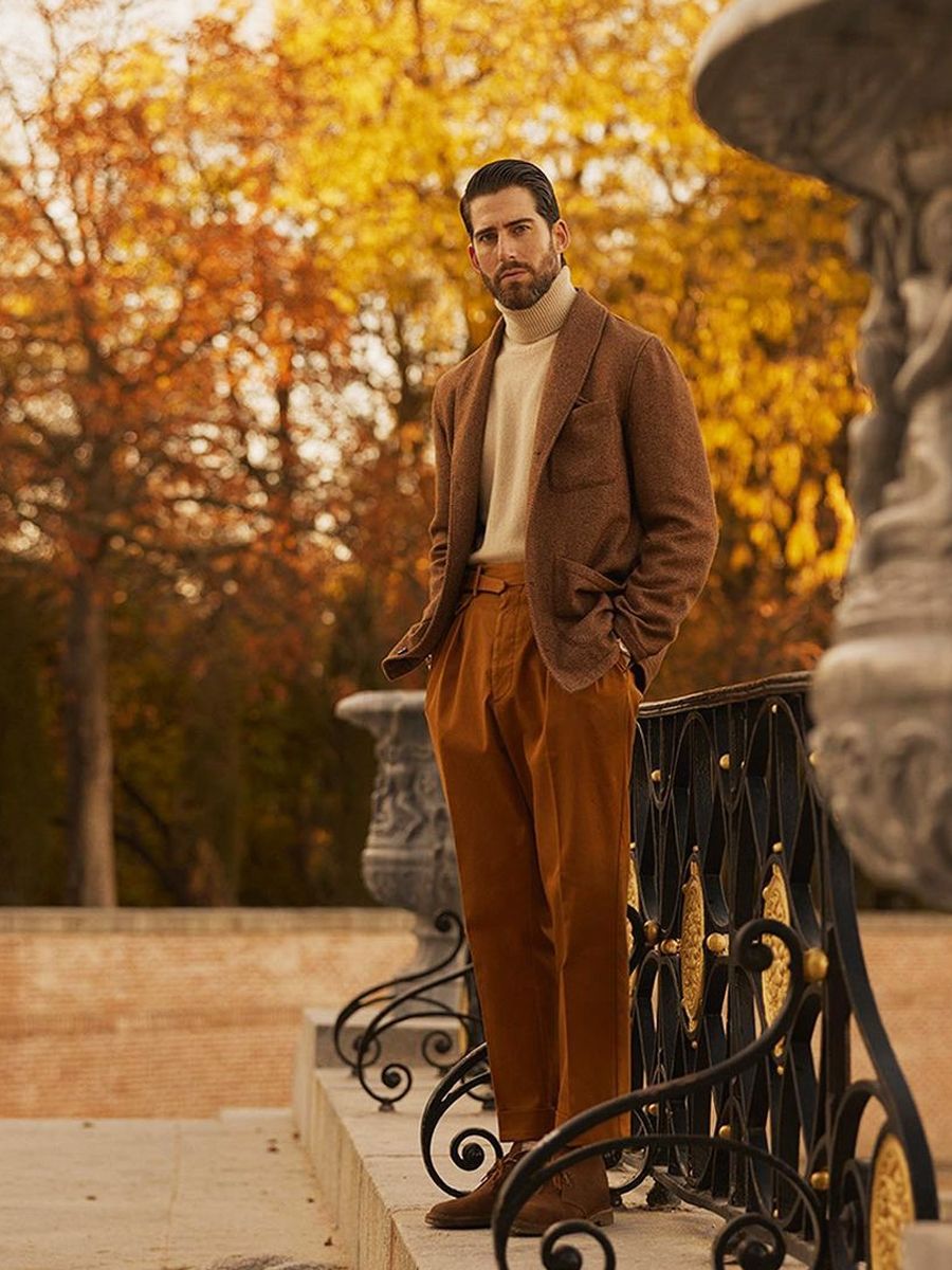 毛衣 高领毛衣先不要藏起来，在早春还是很实用，这样搭型男范十足