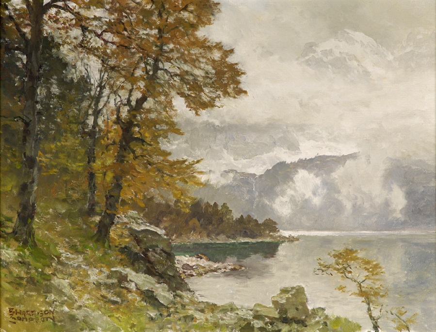 德国艺术家爱德华西奥多康普顿气势宏伟的山脉风景画