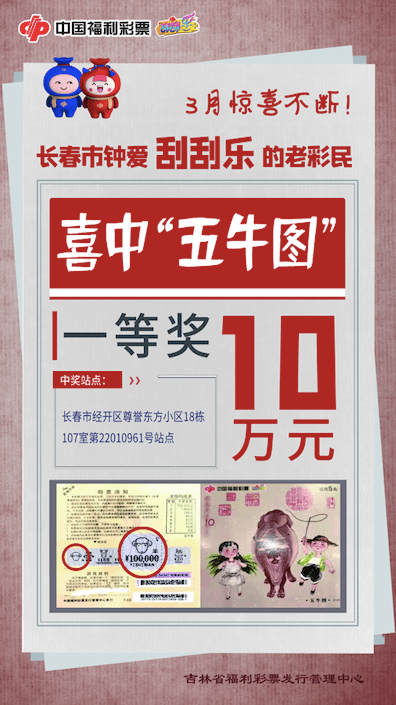 惊喜长春彩民喜获福彩刮刮乐五牛图头奖10万元