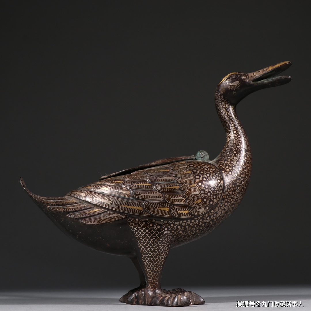 汉代 铜胎措金银鸭子._青铜器_紫铜_金银错