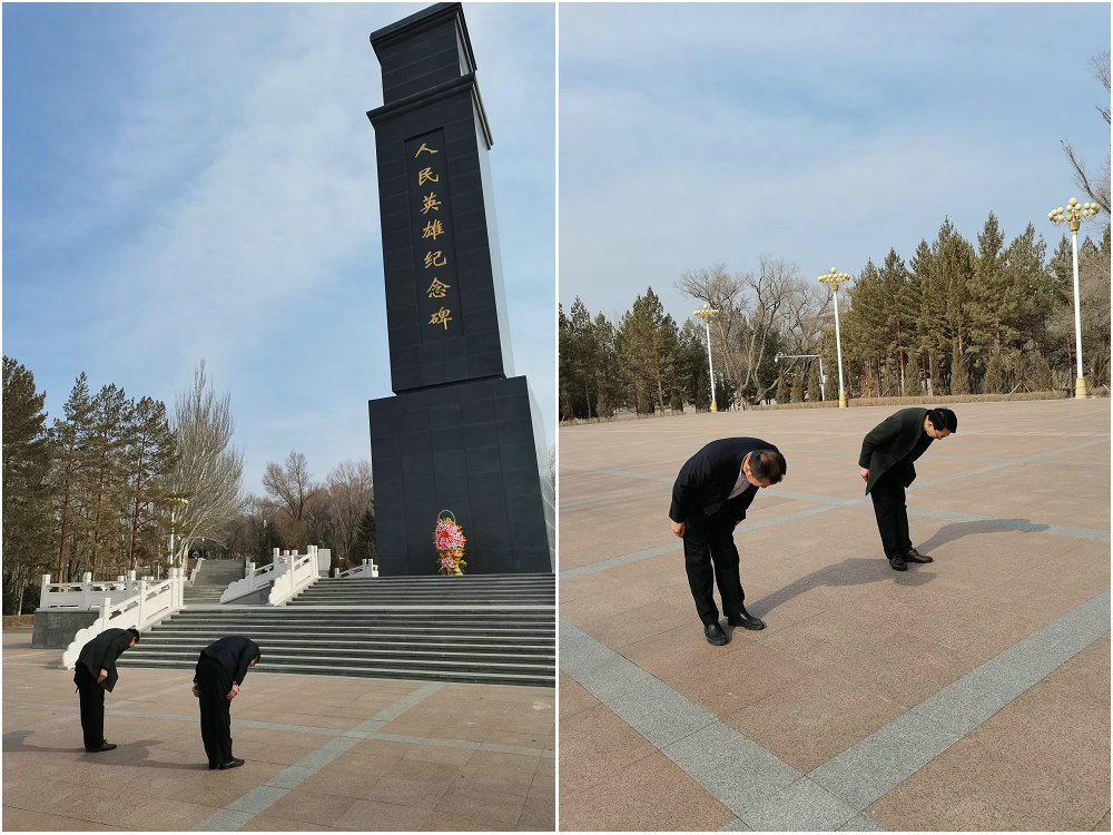 在纪念广场上,瞻仰了弧线排列的陈潭秋,毛泽民,林基路,吴茂林和乔国桢