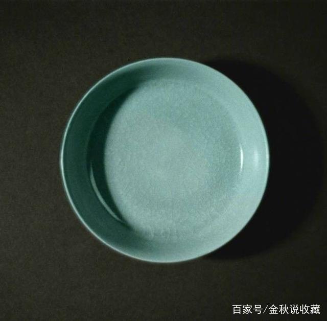 宋時代 汝窯 宋徽宗題詞鎏金刻字汝窯梅青釉四方雲朵形瓷盤洗|中華古董文物