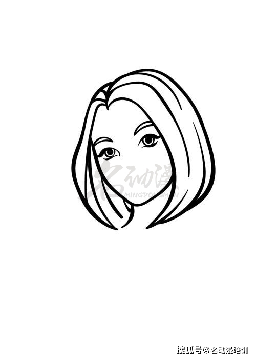 然后再画一个比较凸显身份的中分短发,用柔和的线条画出头发的外轮廓