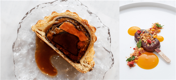 付洋先生先后联合创作"罗西尼20头吉品干鲍惠灵顿"和"洛丽塔的甜"两道