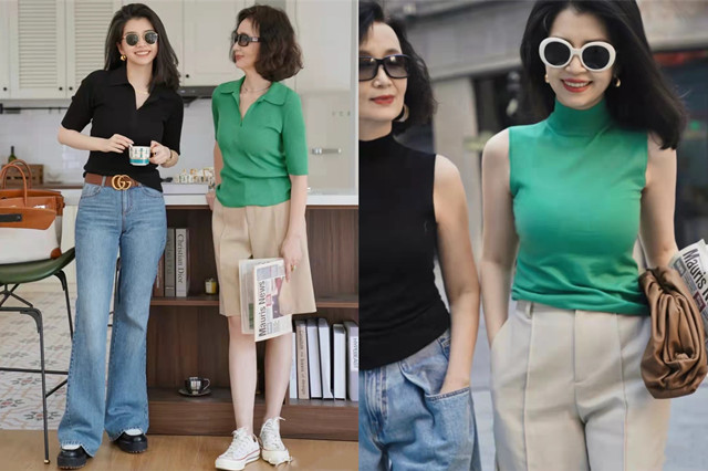 全在线 三木母女最新春夏穿搭，颜值气质全在线，“敢穿”的女人就显年轻