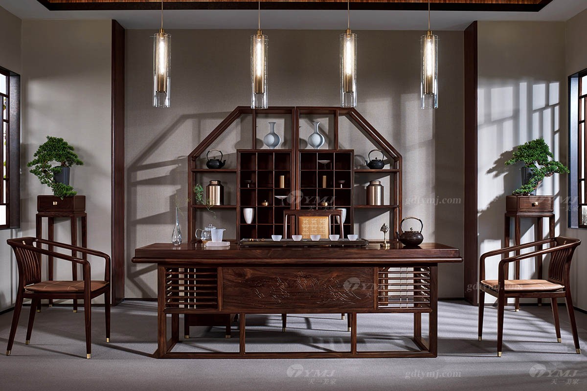 最新俊美雅致的新中式风格茶台家具蕴含着中国茶文化美学精神