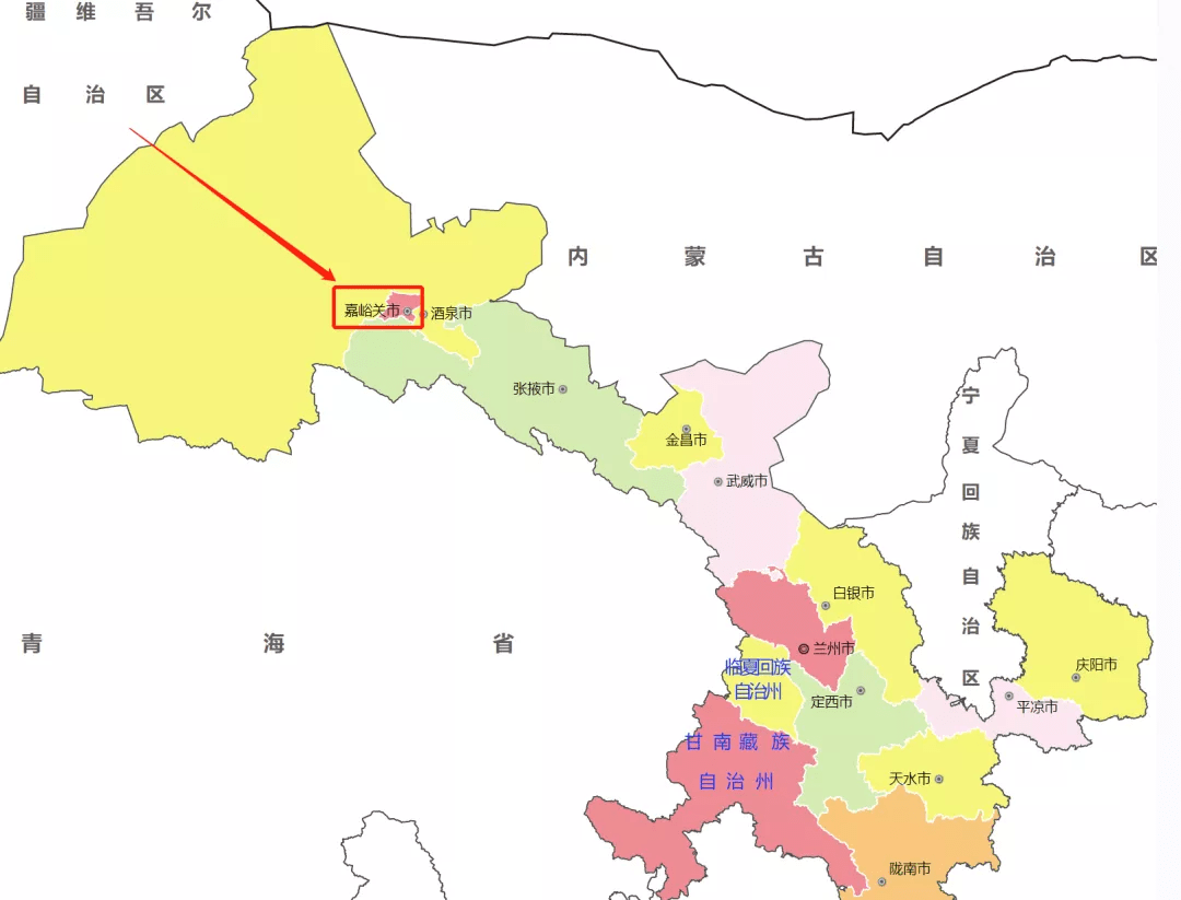 嘉峪关的地理位置,图片来源于民政部官网截图嘉峪关是古丝绸之路要冲