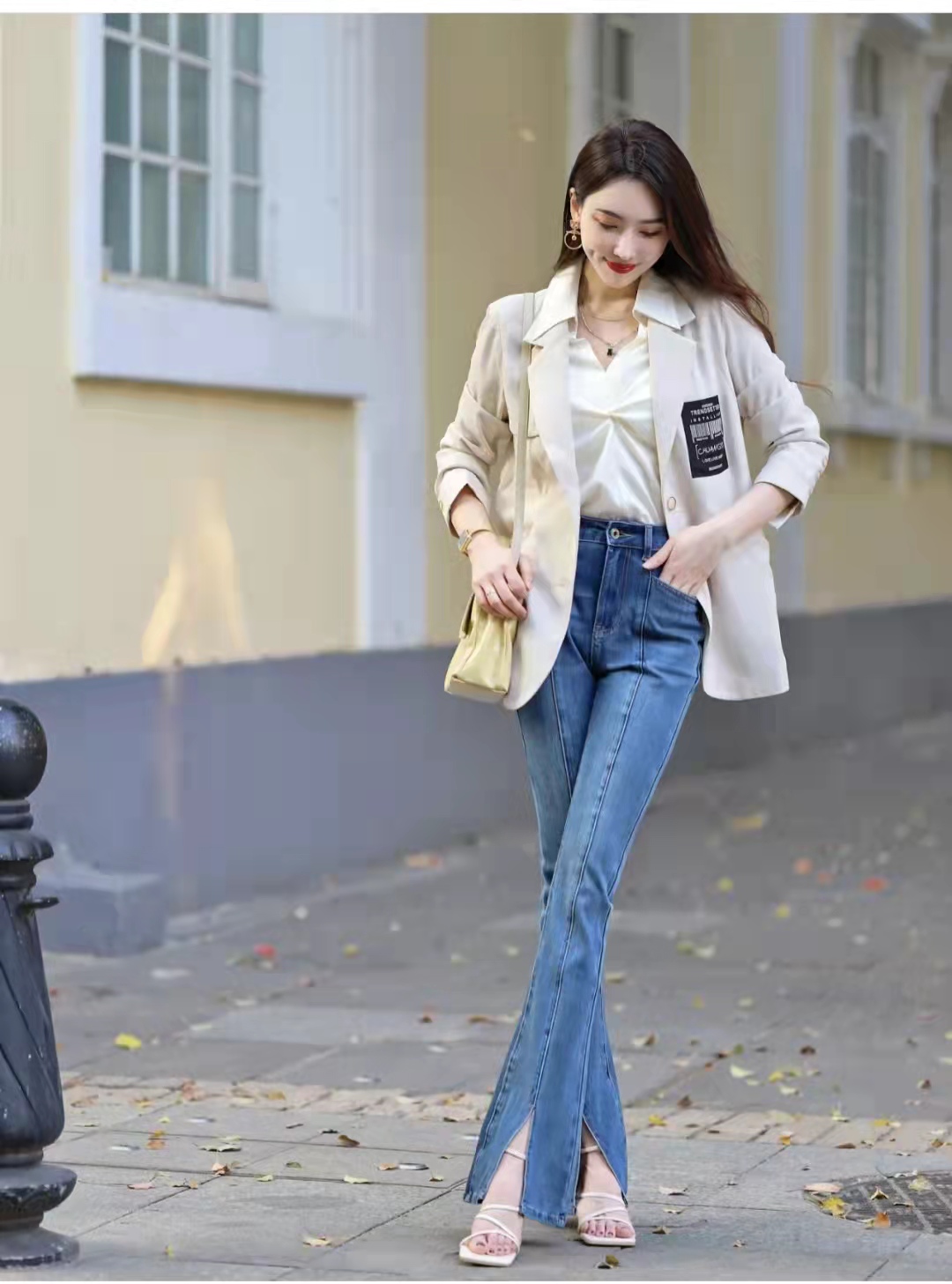 高腰牛仔裤搭配什么上衣好看图片