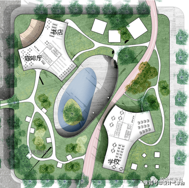 還將二層架空層變成一個巨大的公園,並通過一條凌空環形跑道將健身房