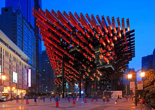 建筑,像是红黑筷子堆叠而成,造型独特引人拍照留念_艺术_中国_传统