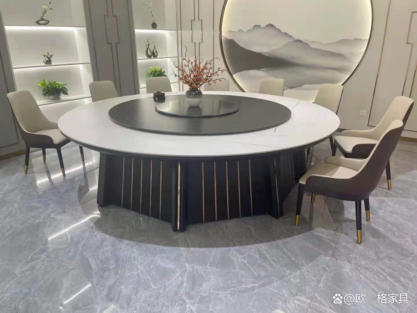 酒店高档电动转盘餐桌人大圆桌 包间 装修 大理