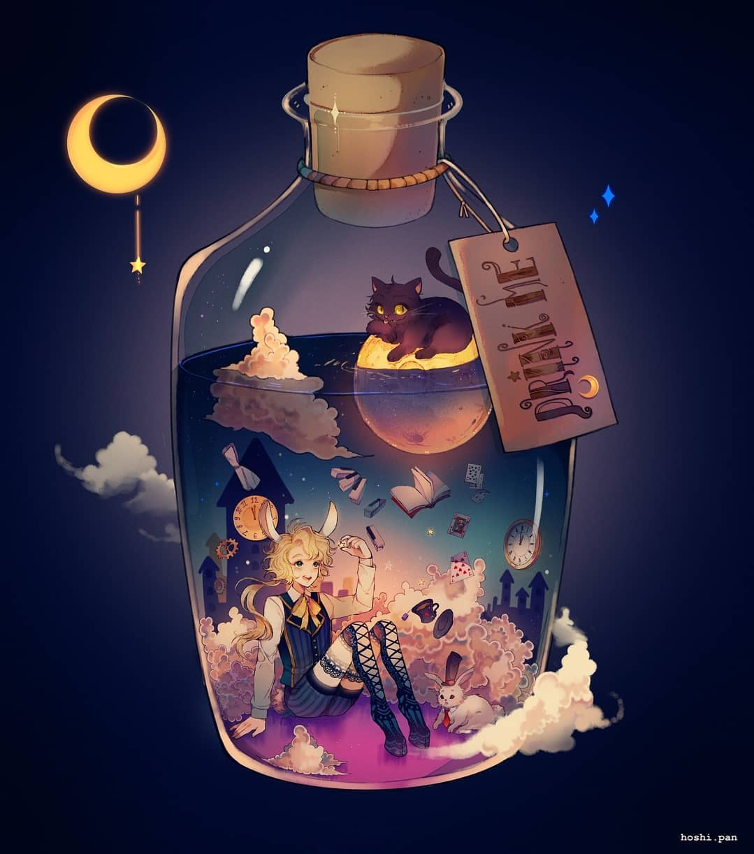 星辰下的幻想人物插画梦幻般的场景与配色所到之处皆风景