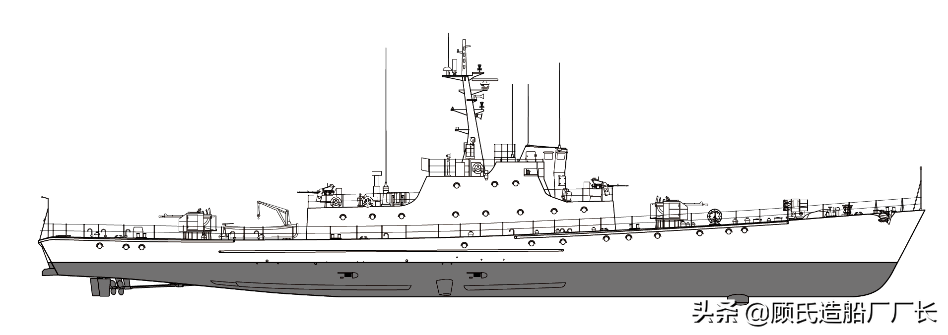 本廠長繪製的037is型獵潛艇素體側視圖斯里蘭卡海軍旗艦