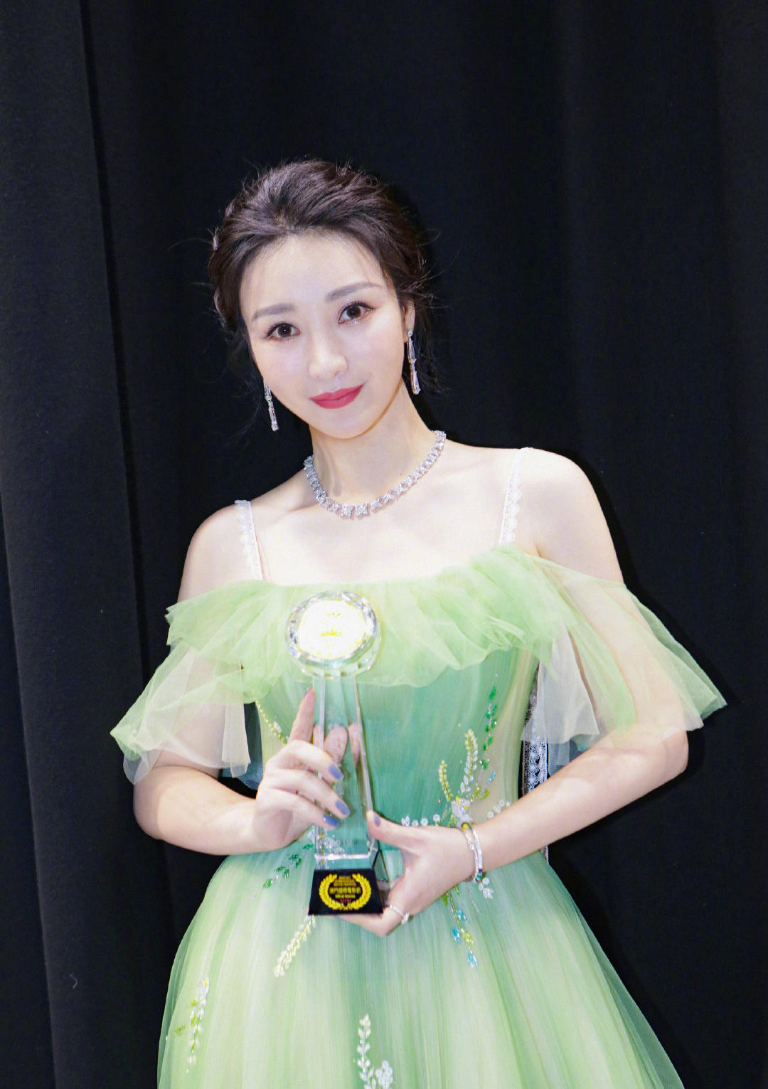 又被柳岩惊艳了穿绿色薄纱连衣裙配盘发美得宛若仙女下凡