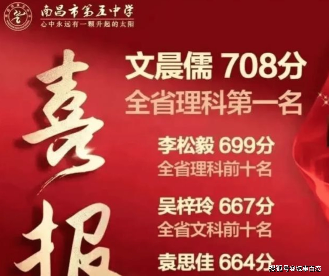 2021年高考南昌五中风光无限,以708分高分夺得全省理科第一!