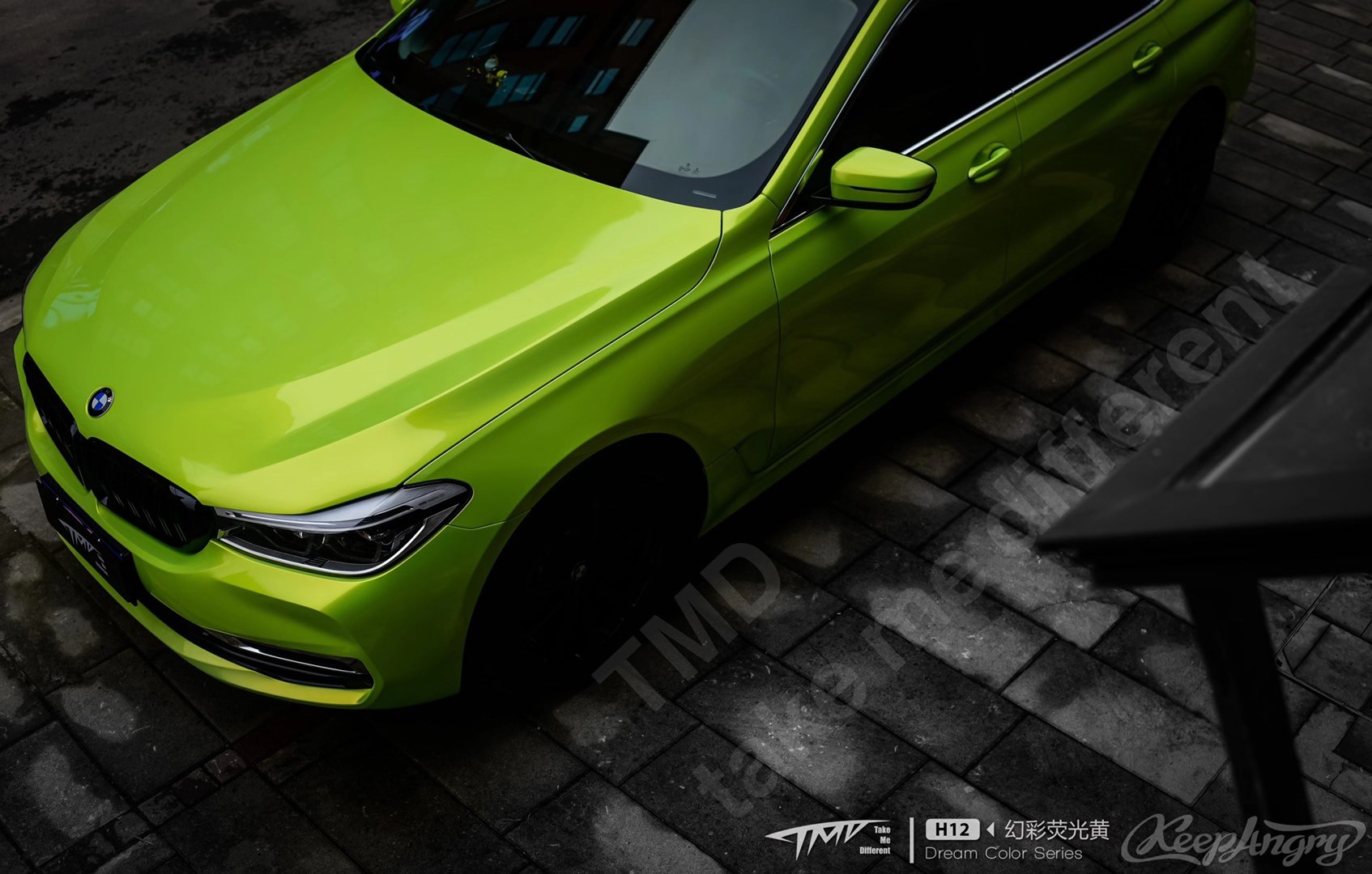 宝马630itmd潮牌改色膜幻彩荧光黄