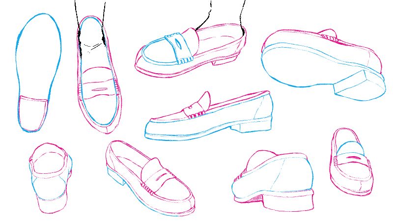 动漫女生鞋子怎么画教你不同角度的学生乐福鞋画法