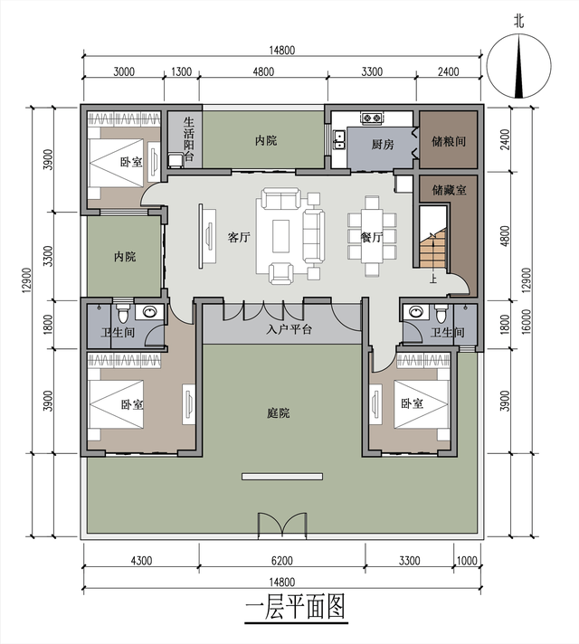 15米x13米三层合院满足五口之家三代同堂居住需求