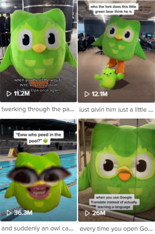 直到去年10月将多儿作为常规角色引入后,@duolingo 的内容开始病毒式