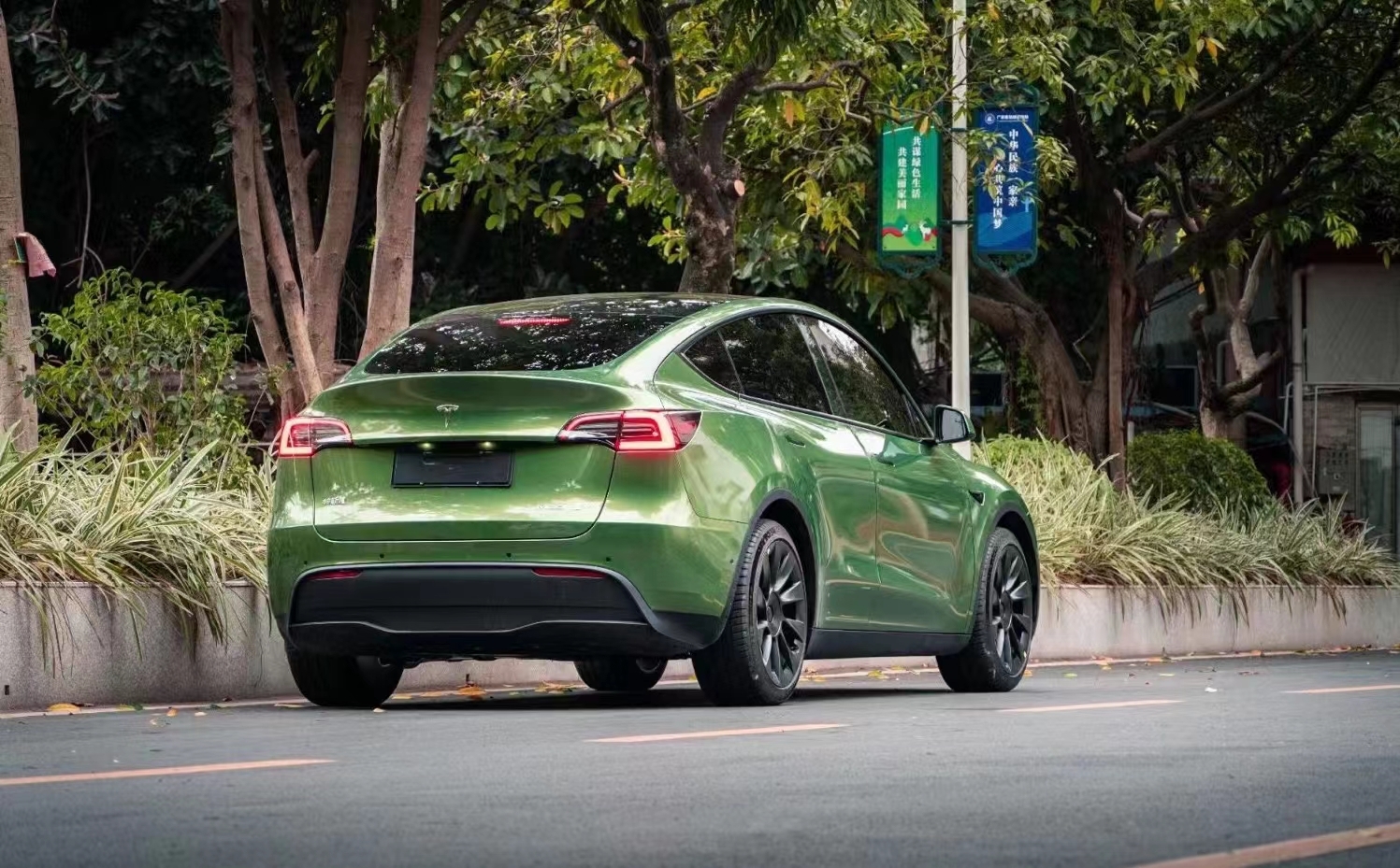 特斯拉moderlyichanger改色膜曼巴绿