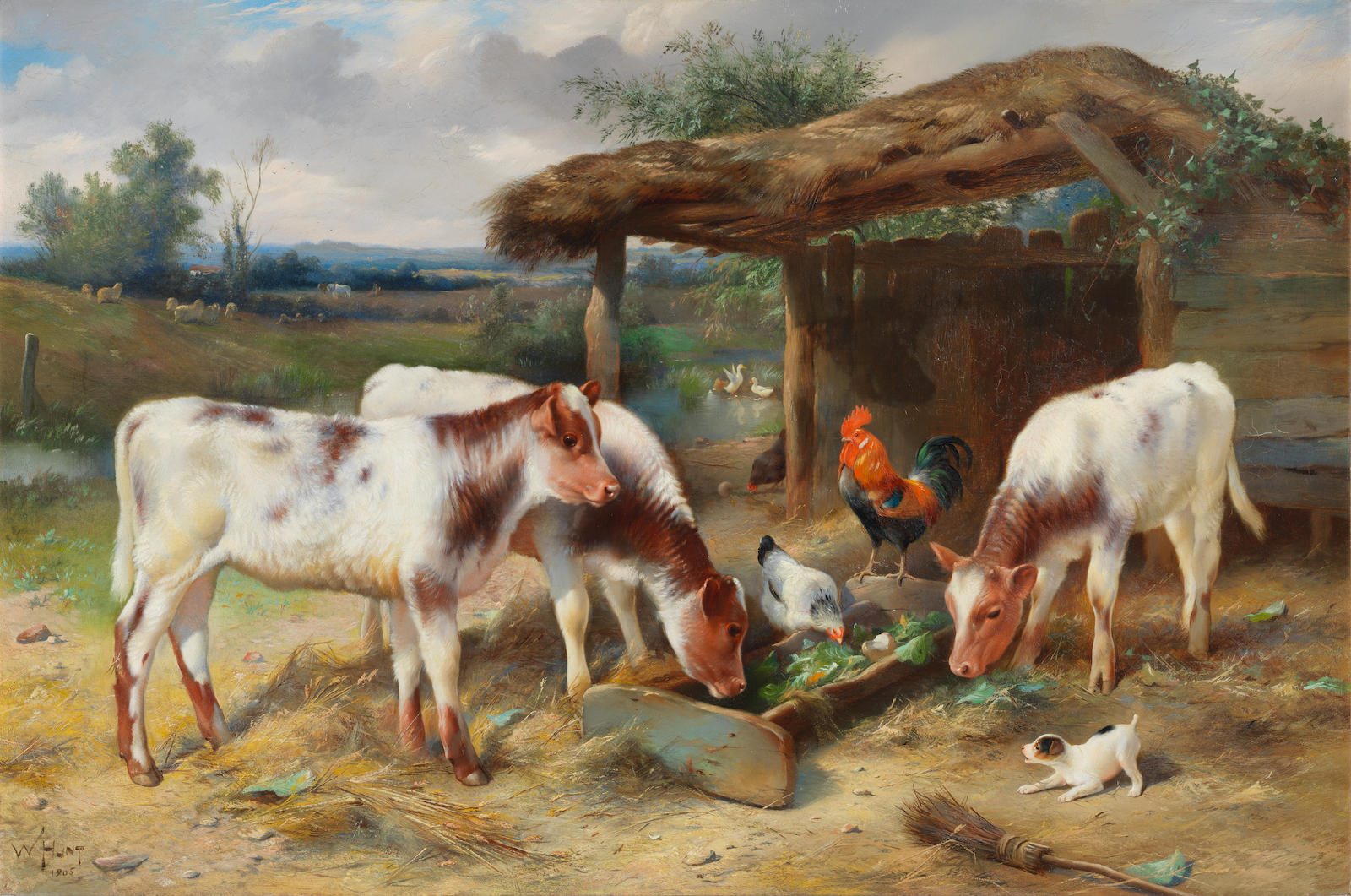 描绘牧场动物系列的油画可爱之极