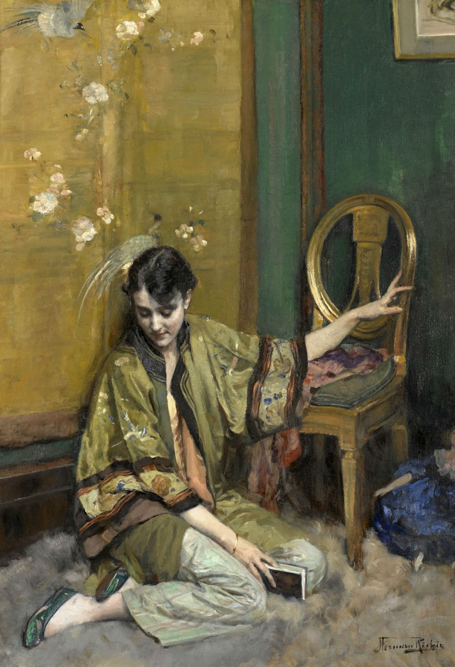 人物油画女西方风情的美丽女子