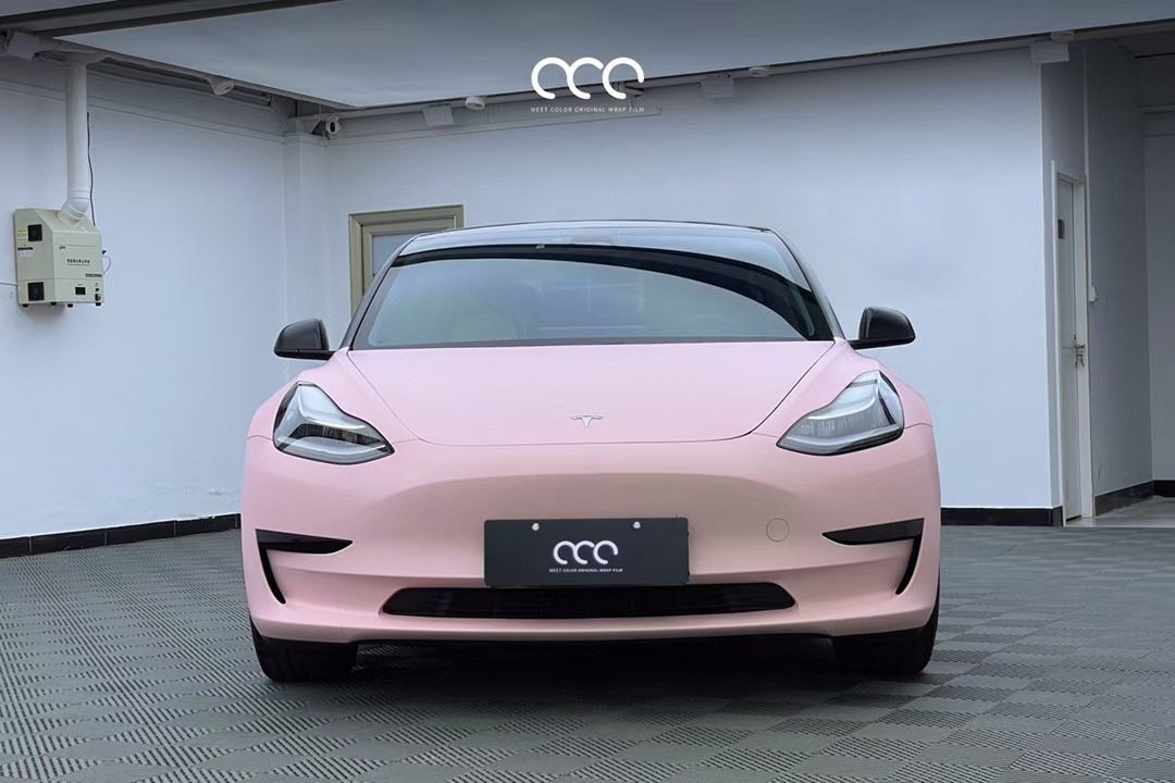 漫彩改色膜特斯拉model3超亚樱粉