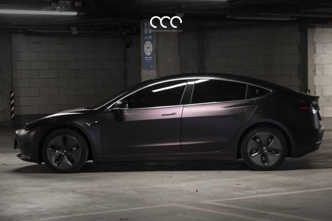 特斯拉model3漫彩改色膜pet亚黑紫