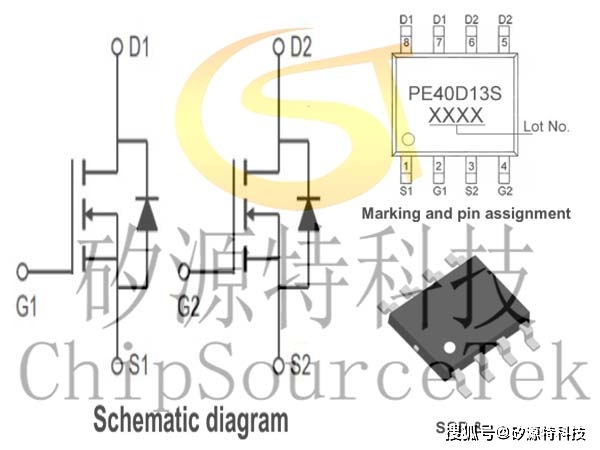 矽源特PE40D13S是VDS=40V,ID=8A的N沟MOSFET.丝印