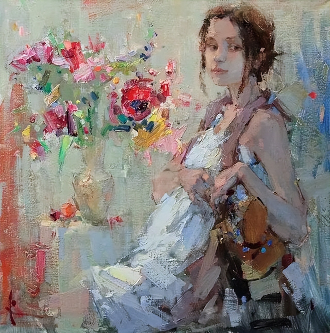 原创人物油画女妍姿艳质隐隐散发出少女的芳香