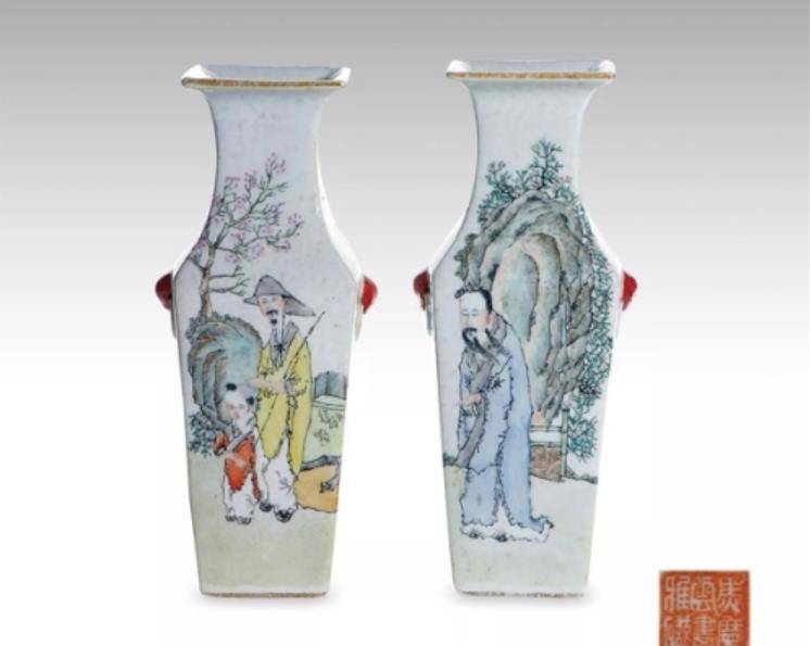 中国美術】 ☆ 瓷器 浅絳彩高士紋帽筒 ☆ 民国期 高山 老