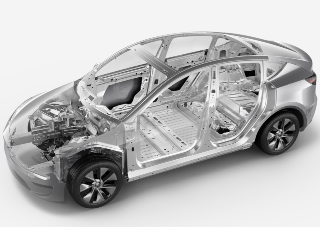 特斯拉model y白车身现身长春 揭幕全系统一的高安全标准