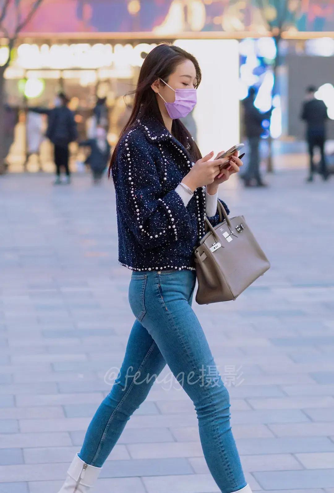 原创街拍小香风配紧身牛仔裤小姐姐集时尚优雅于一身真好看