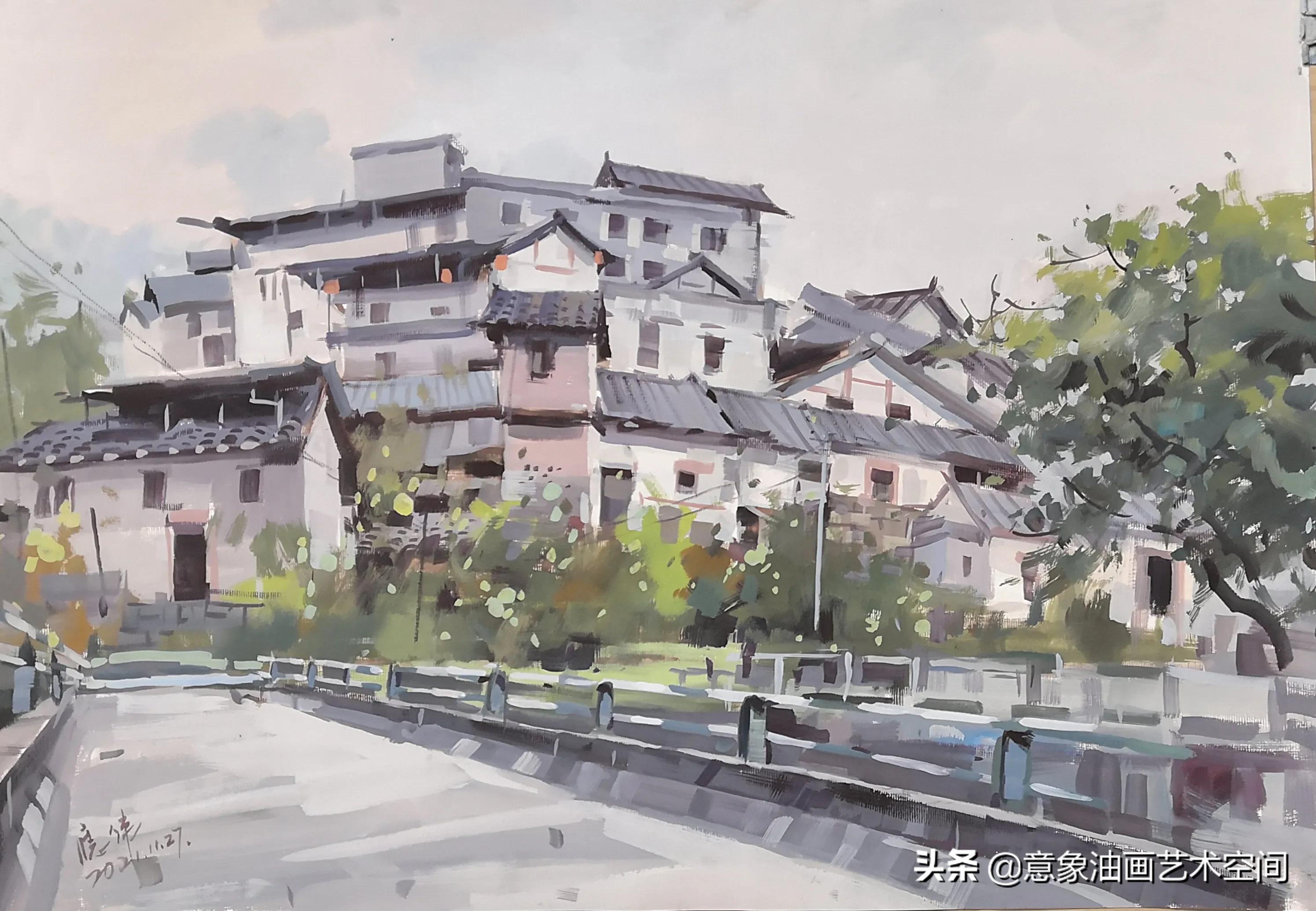 建筑水粉画 简单图片