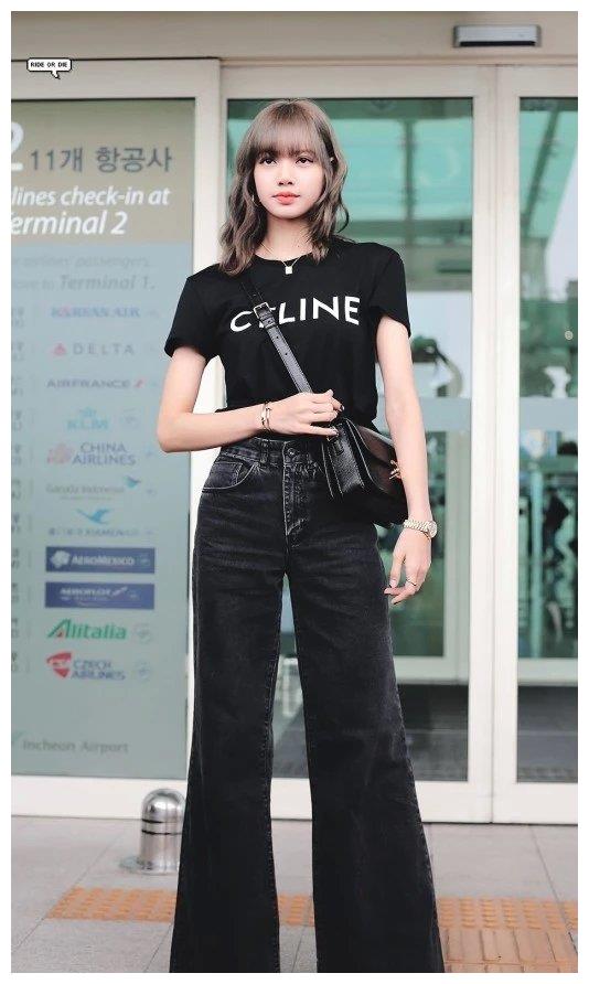 原来阔腿裤还是得搭配高跟鞋,看到lisa穿出的大长腿,酸了_穿法_黑色