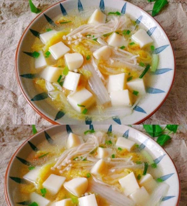 娃娃菜豆腐湯,配上金針菇,真是鮮甜無比,連喝三碗都沒負擔_日本_減肥