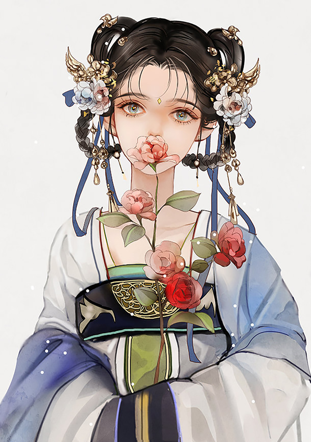 中国风浓郁的二次元美女插画,人物有一种孤婉的气质