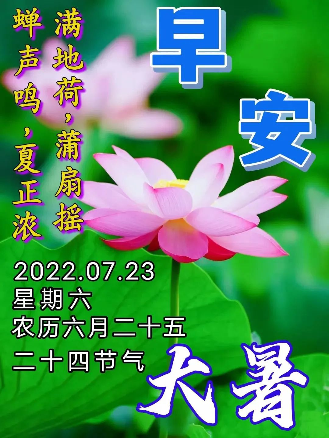 7月23日星期六大暑清晨早上好问候祝福动态表情图片大暑最新早安问候