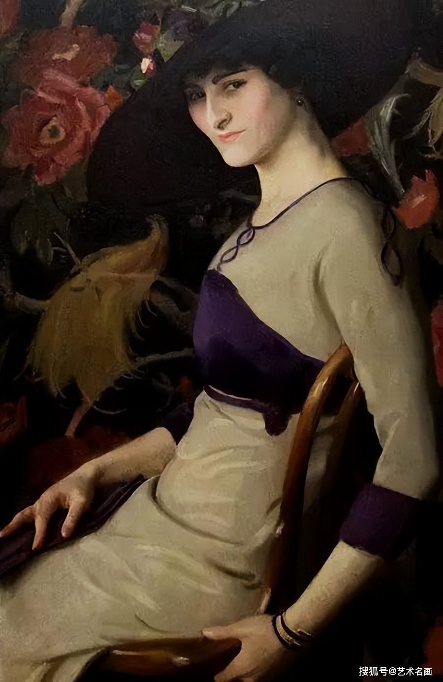 柔美淡雅的肖像女人体油画