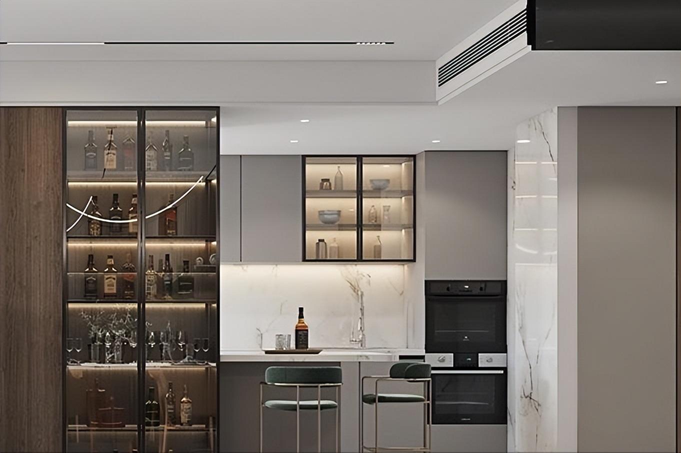 140平黑白灰现代四居室加入原木色,灰色调和布艺元素简单清爽