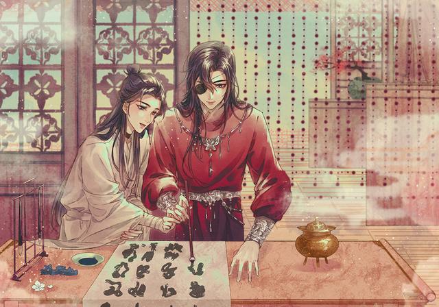 天官赐福:谢怜化身书法老师,花城演示"鬼画符",表示好看_自然_花怜