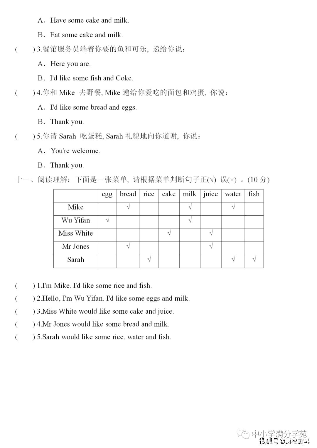 三年级英语上册：第五单位检测卷3套+谜底