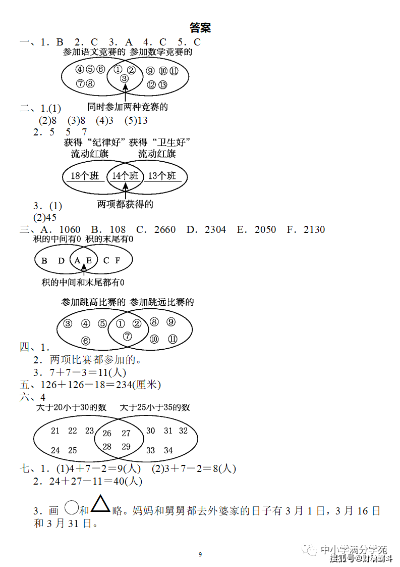 三年级数学上册：第九单位检测卷3套+谜底