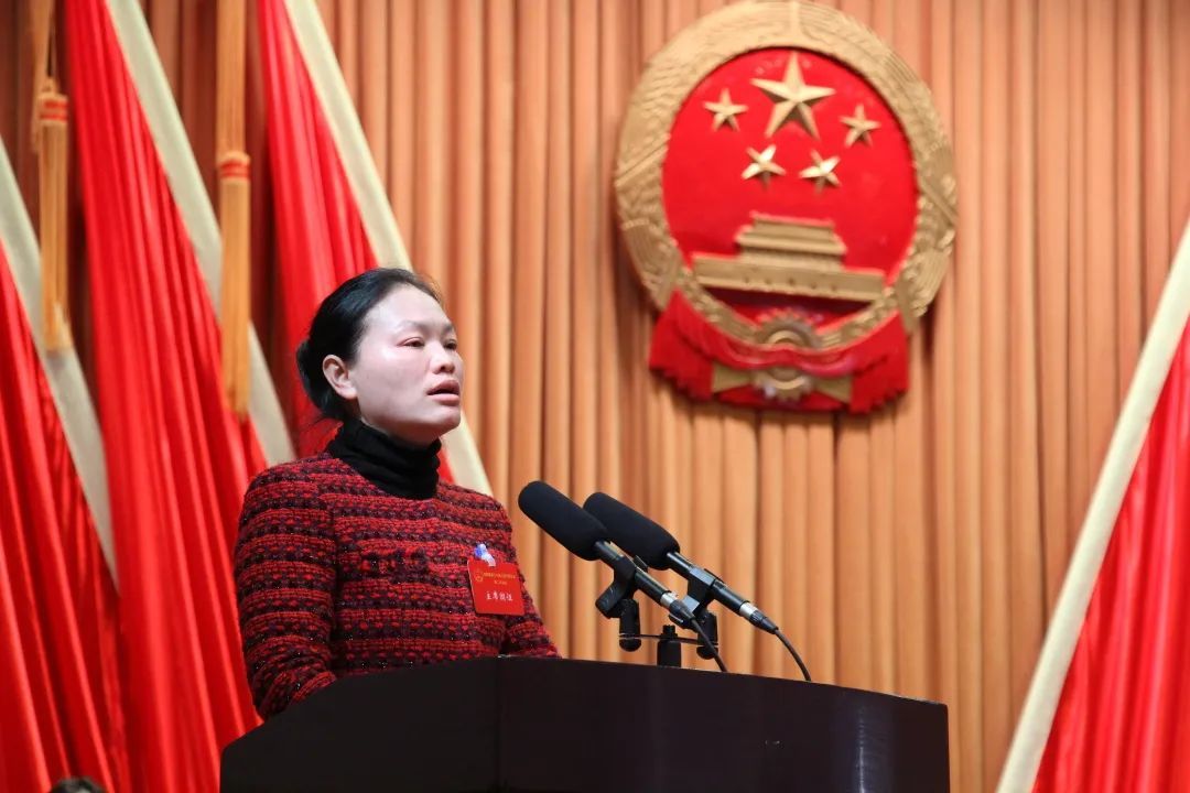 县人大常委会主任柴继红为新当选的嵩明县人民政府县长武春禄颁发当选